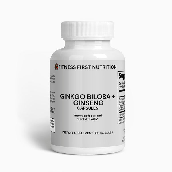 Fitness First Nutrition Ginkgo Biloba and Ginseng supplement bottle label